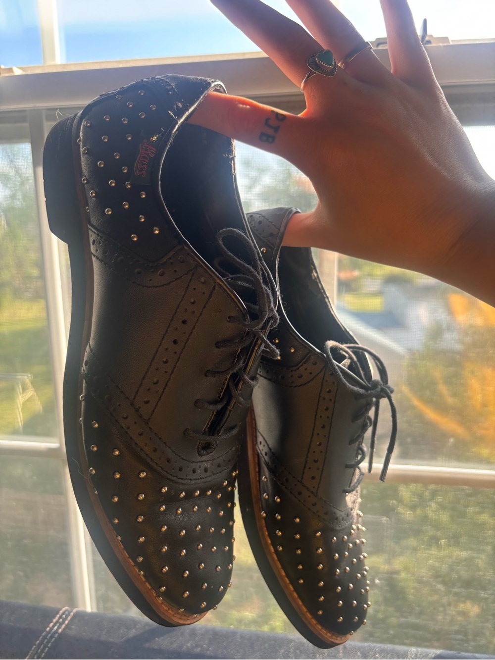Bass Black Studded Lace-Up Brogues